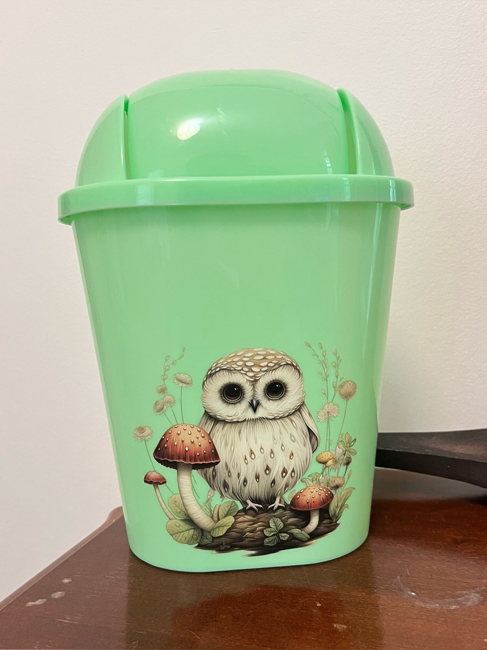 Owl & Mushroom Print Waste Bin